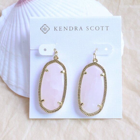 Kendra Scott Elle Drop Earrings Gold Rose Quartz Elegant Statement Jewelry - Picture 1 of 2